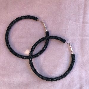 Black bead embellished hoop earrings XL